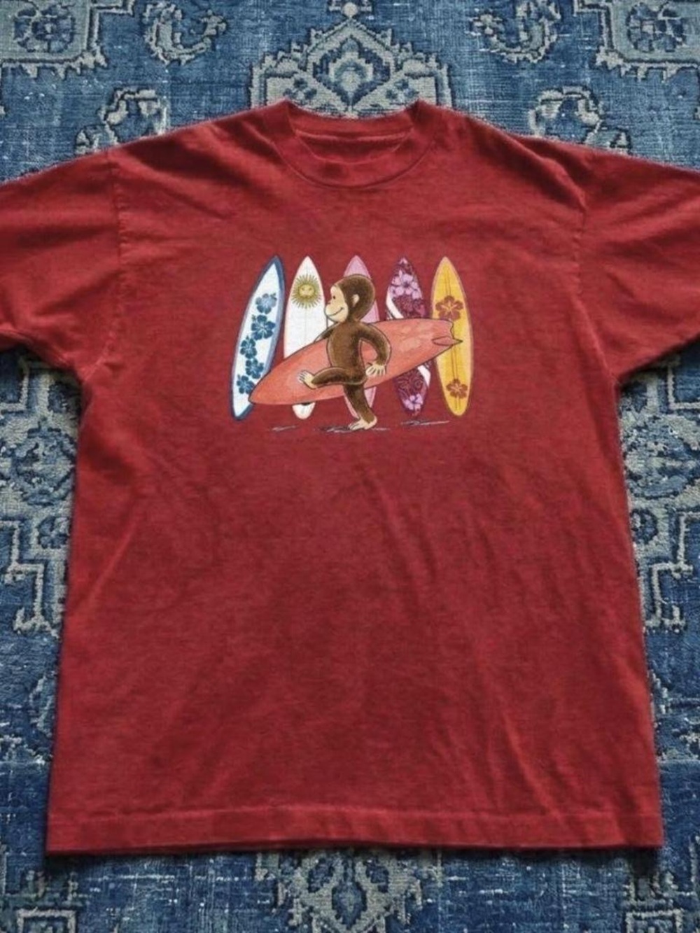 Gildan Red Short Sleeve Tee with Surfing Monkey Graphic